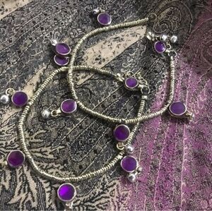 Purple Tribal Anklet With Silver Bells